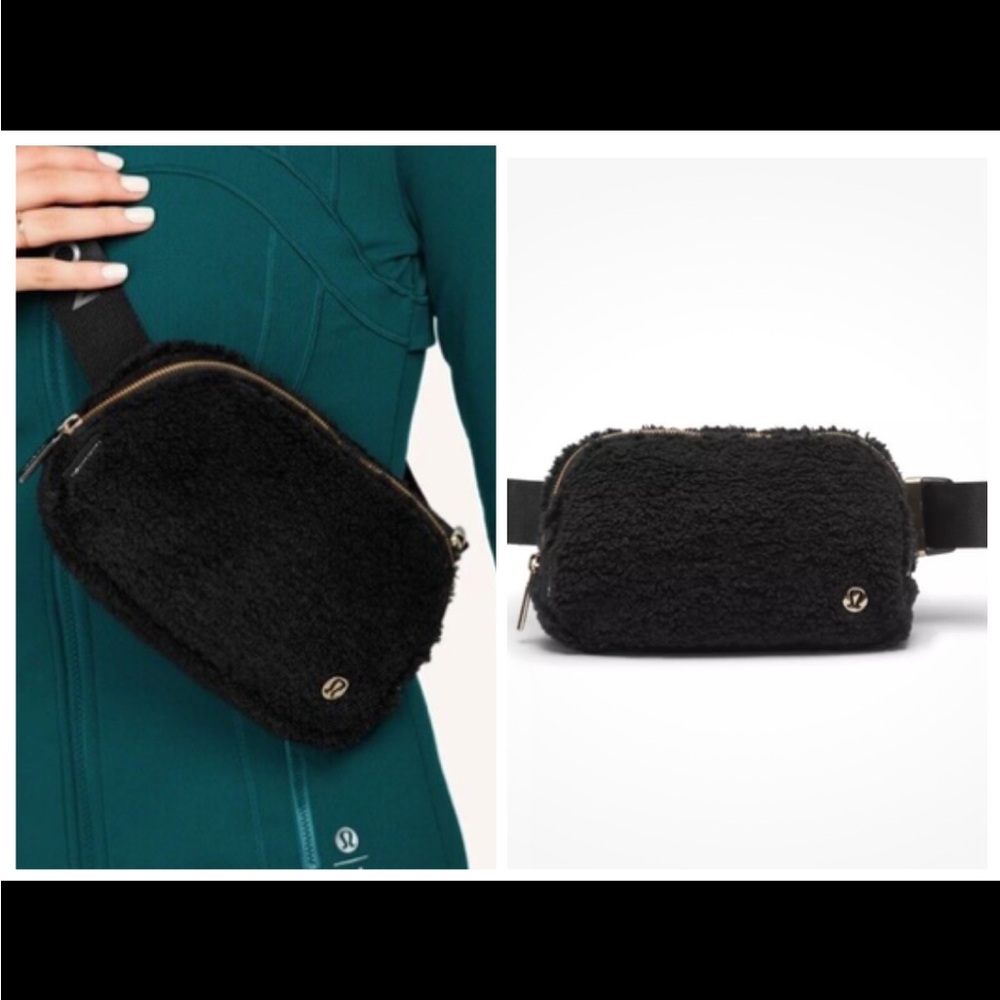 Lululemon Everywhere *Fleece Belt Bag 2L BLACK w/gold metal tone in EUC.